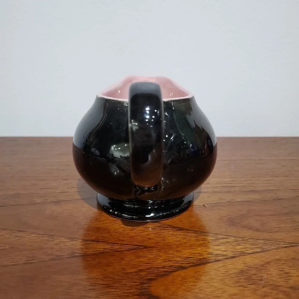 1950s MCCOY Creamer Pink Black Mid Century USA Ceramic‎ Footed Pitcher
